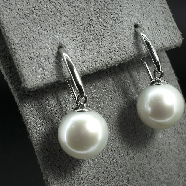 White Cultured River Pearl Shepherd’s Crook Earrings in 9ct White Gold (8–8.5mm)