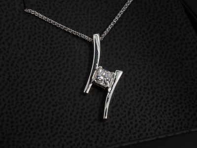 9kt White Gold Solitaire Diamond Pendant, Claw Set Twist Design, Princess Cut Lab Grown Diamond 0.39ct