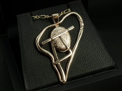 9kt Yellow Gold Abstract Design Locket, 24 Inch Figaro Chain, Round Old Cut Diamonds 0.23ct (3)