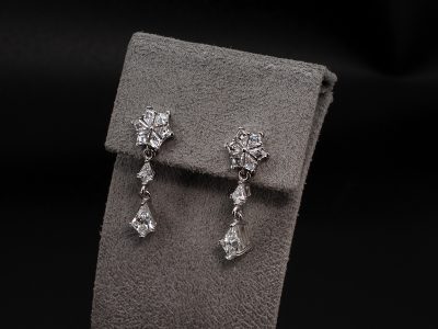 Platinum Cluster Diamond Drop Earrings, Kite Shape Lab Grown Diamonds 2.45ct Total (16)