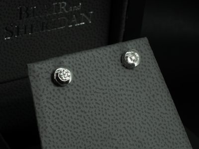 Platinum Diamond Studded Earrings, Rub over Set Design, 0.28cts Total (2)