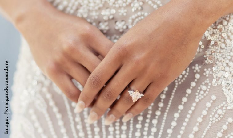Blair and Sheridan bespoke pink diamond trilogy engagement ring