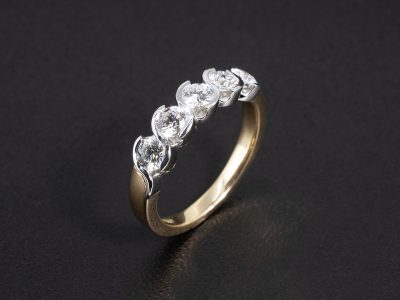 Ladies 5 Stone Eternity Ring, 18kt Yellow Gold and Platinum Part Rub over Set Design, Round Brilliant Cut Diamonds 1.0ct Total (5)