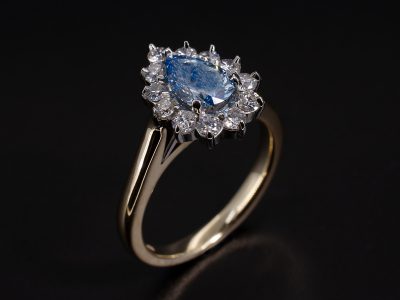 Ladies Diamond Cluster Engagement Ring, Platinum and 9kt Yellow Gold Claw Set Design with Wave Detail, Pear Shape Lab Grown Diamond 0.82ct, Round Brilliant Cut Lab Grown Diamonds 0.48ct Total (12) 