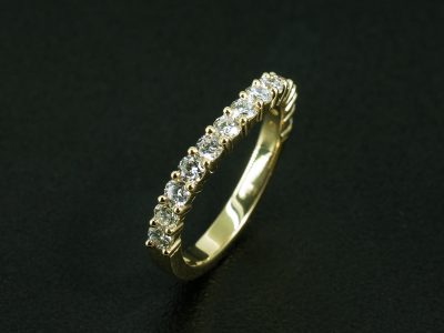Ladies Diamond Eternity Ring, 18kt Yellow Gold Claw and Castle Set Design, Cushion Cut Fancy Yellow Diamond 1.01ct, Round Brilliant Cut Diamond Shoulders 0.22ct Total (16)