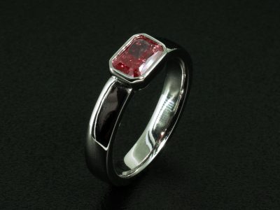 Ladies Pink Diamond Solitaire Dress Ring, Platinum Rub over Set Design, Radiant Cut Lab Grown Vivid Pink Diamond 1.07ct