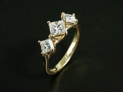 Ladies Trilogy Diamond Dress Ring, 18kt Yellow Gold Claw Set Design, Princess Cut Diamond 0.57ct, Princess Cut Diamonds 0.66ct Total (2)