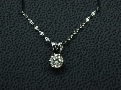 Platinum Solitaire Diamond Pendant, Claw Set Design, Round Brilliant Cut Diamond 0.50ct, Hammered Trace Chain
