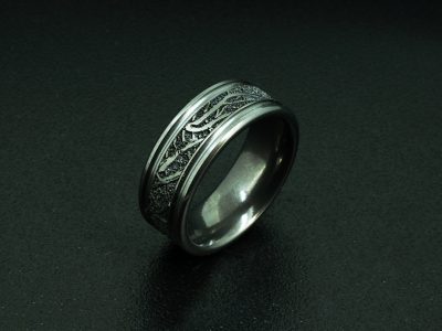 Gents Zirconium Wedding Ring, Black Zirconium with Raised Pattern, 7mm Width